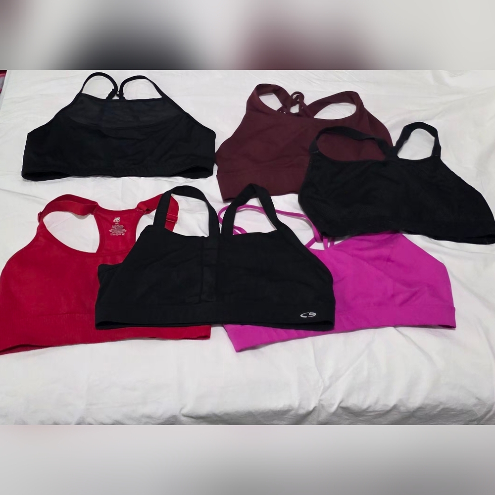 7 Women's Sports Bra Bundle - Black, Burgundy, Red, Pink